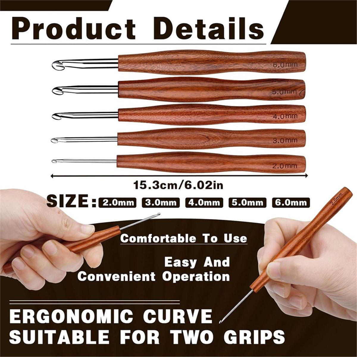 NOCM 5 Pcs Crochet Hook, 5 Siz - Wooden Crochet Hooks Ergonomic Handle review and price