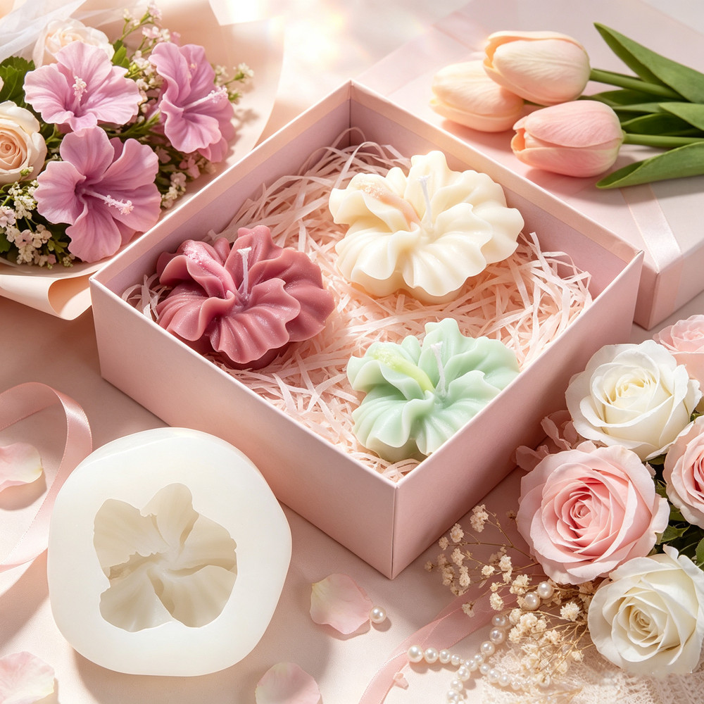 2pcs Hibiscus Flower Candle Mo - Silicone Epoxy Resin Molds Set review and price